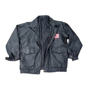 Vintage Genuine Leather Full Zip Motorcycle Jacket God Bless America Size XL